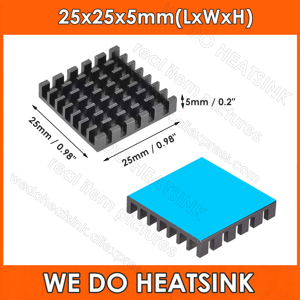 Aluminium Extrusion - Dissipador de Calor Preto 25x25x5mm com