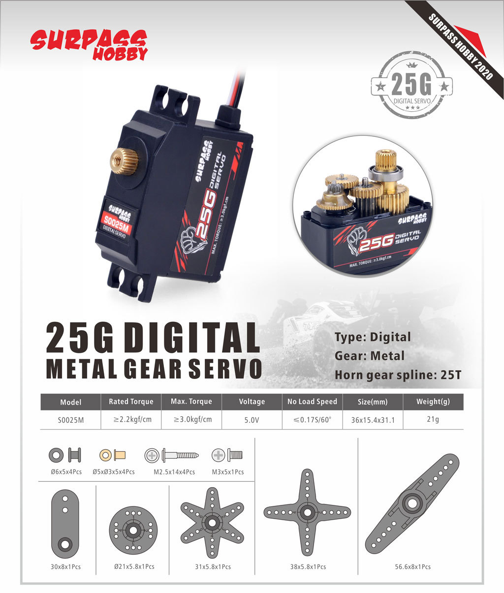 5 pçs surpass hobby s0025m met - Servo 9G avaliação e preço